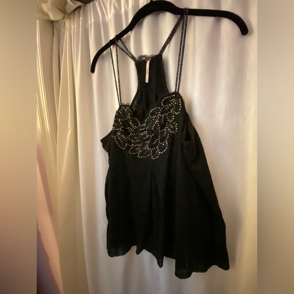 Free People Black Beaded Double Strap Tank Top Size Woman’s Small - Picture 6 of 9